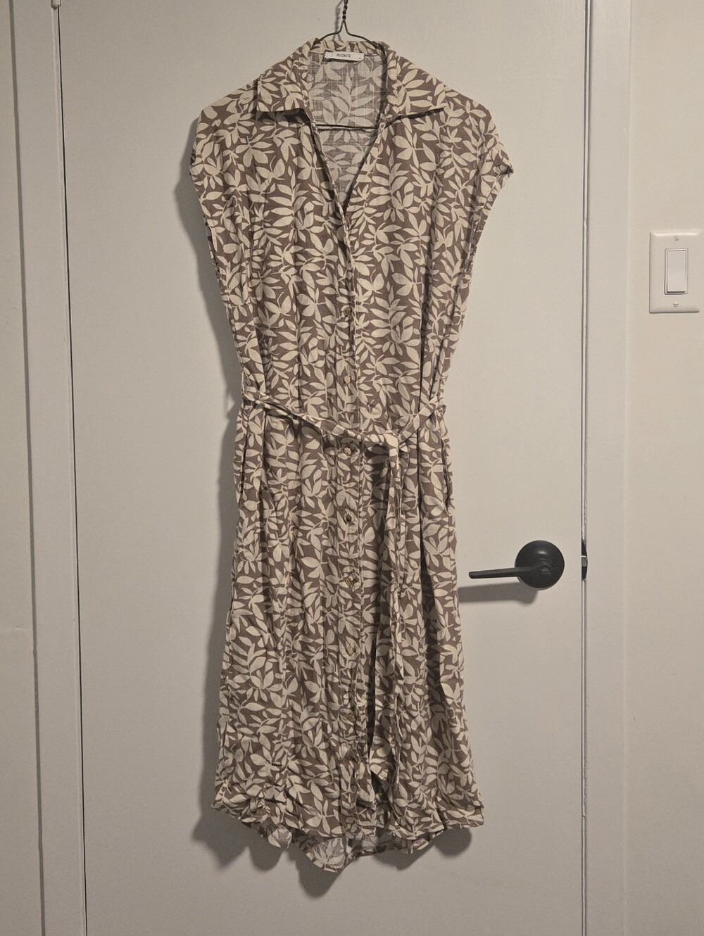 RICKI'S Beige Leaf-Print Shirt Dress with Waist Tie